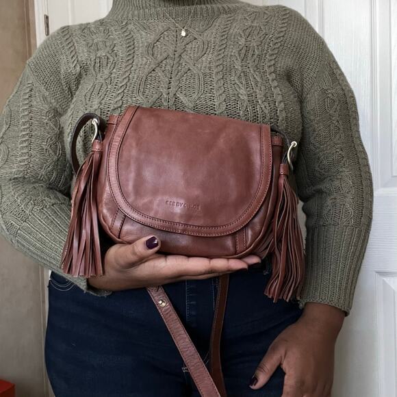 SEE BY CHLOE Brown Leather Fringe Crossbody Bag Gold Hardware - Picture 12 of 14